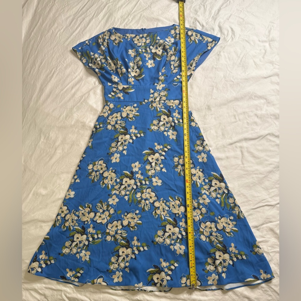 Blue Floral Fit & Flare Midi Maxi Pockets Autumn Wedding Guest Homecoming Dress - Picture 10 of 13